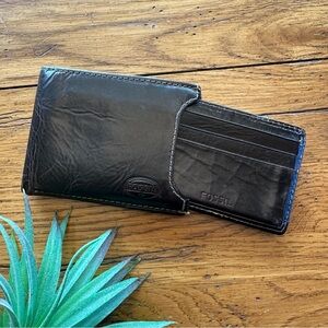 Fossil Derrick Brown Leather Bifold Wallet Sliding 2-in-1 Removable Card Case
